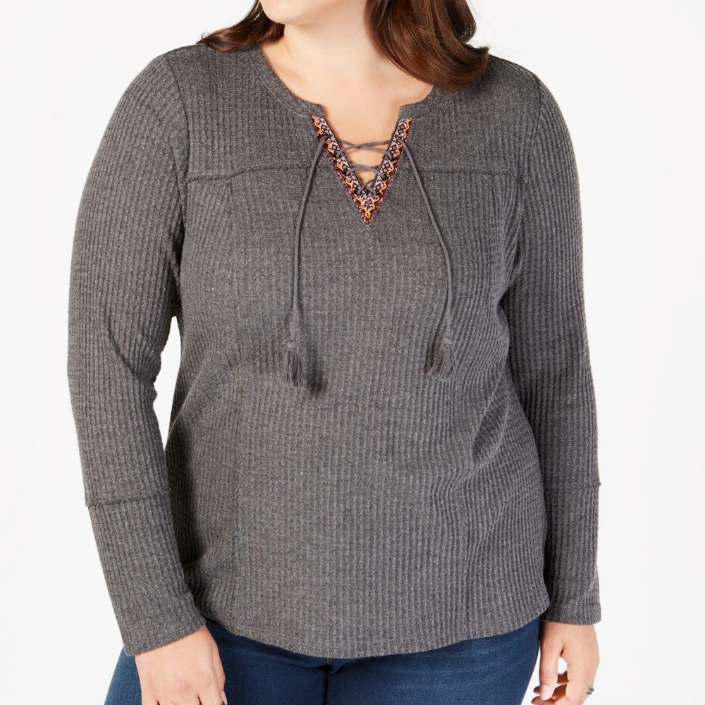 Style & Co thermal gray with boho trim
